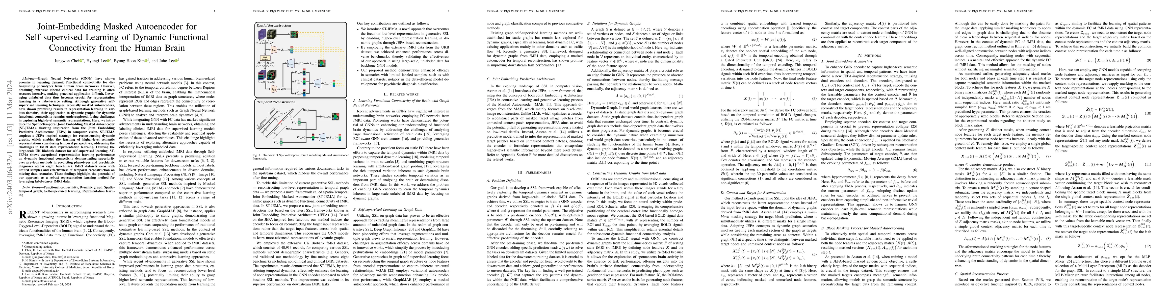 Thumbnail for Joint-Embedding Masked Autoencoder for Self-supervised Learning of
  Dynamic Functional Connectivity from the Human Brain