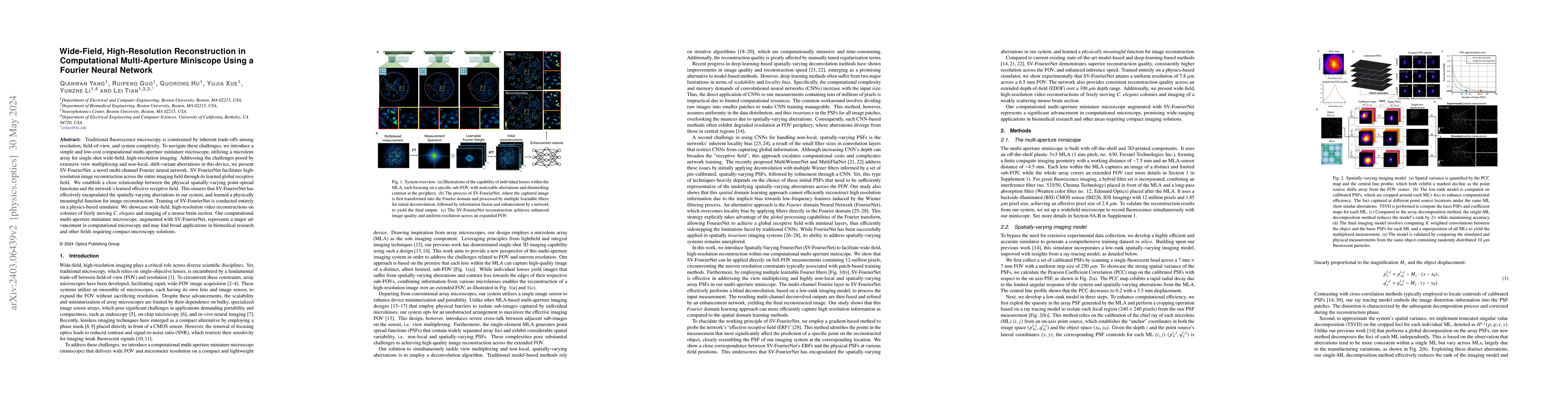 Thumbnail for Wide-Field, High-Resolution Reconstruction in Computational
  Multi-Aperture Miniscope Using a Fourier Neural Network