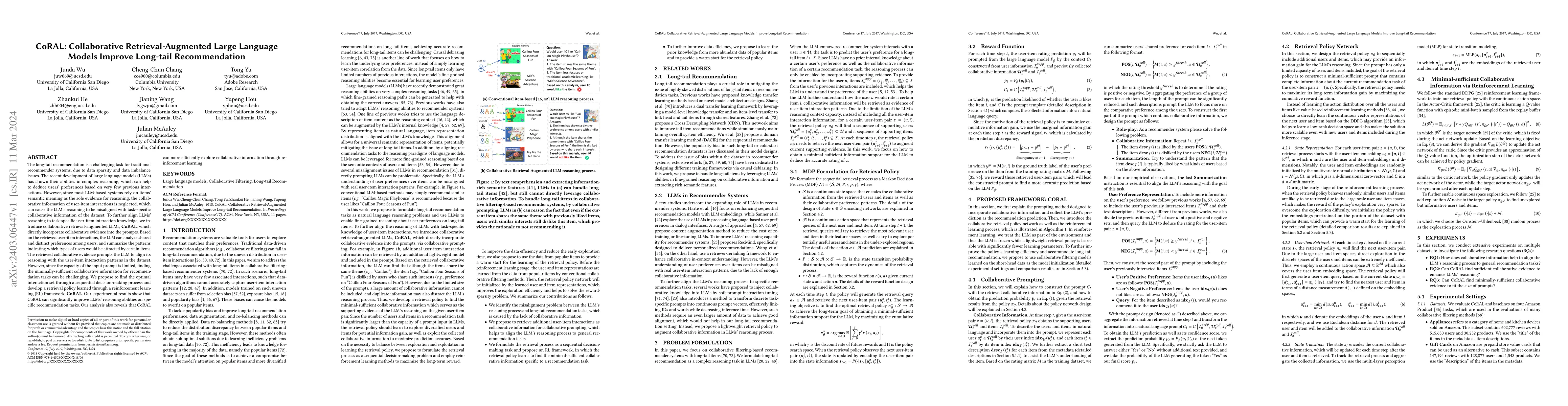 Thumbnail for CoRAL: Collaborative Retrieval-Augmented Large Language Models Improve
  Long-tail Recommendation