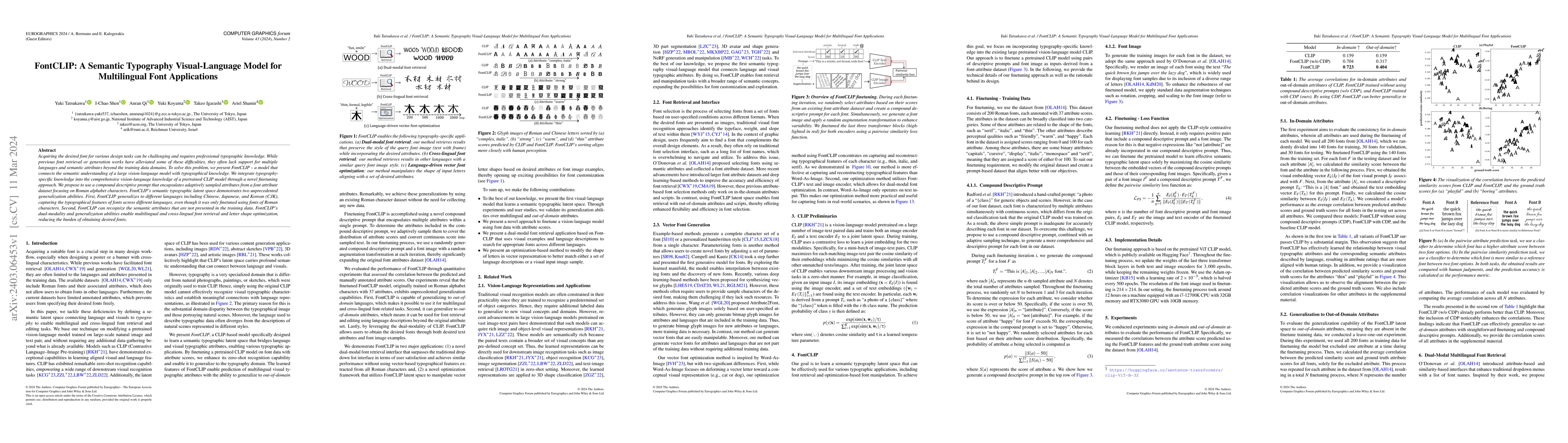 Thumbnail for FontCLIP: A Semantic Typography Visual-Language Model for Multilingual
  Font Applications