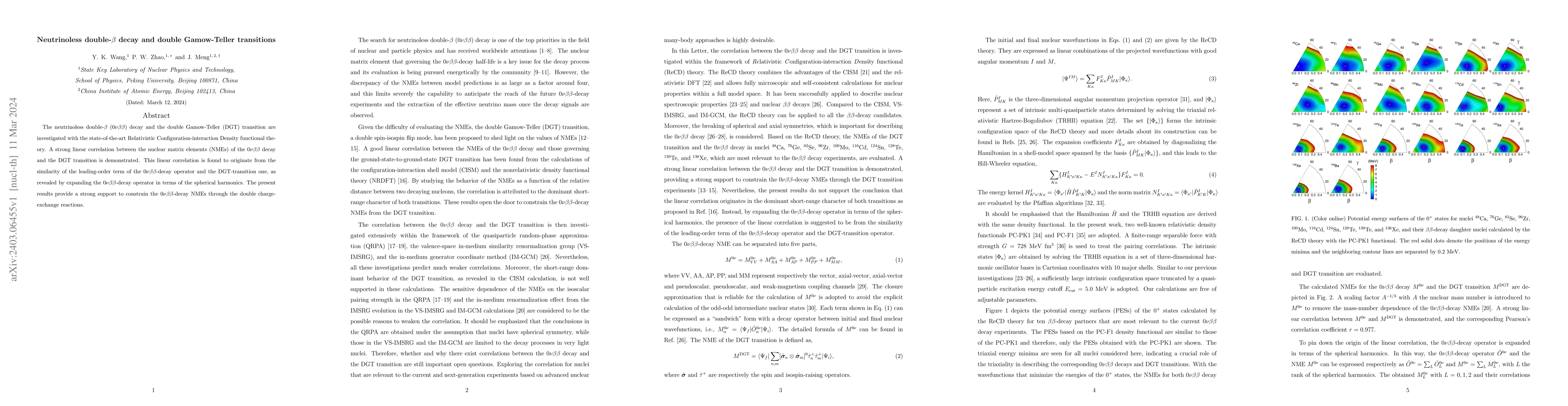 Thumbnail for Neutrinoless double-$\beta$ decay and double Gamow-Teller transitions