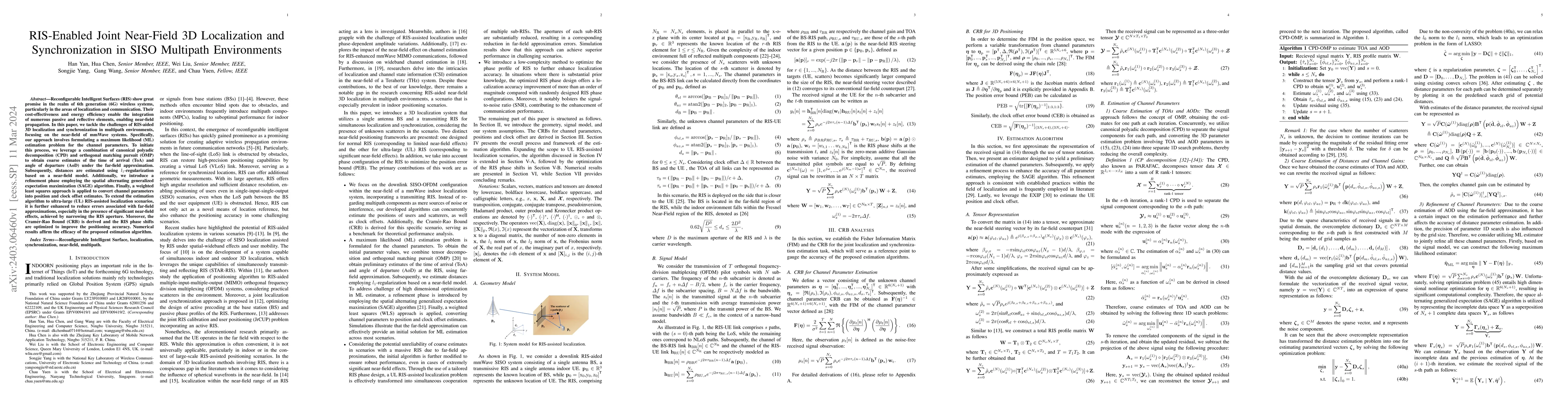 Thumbnail for RIS-Enabled Joint Near-Field 3D Localization and Synchronization in SISO
  Multipath Environments