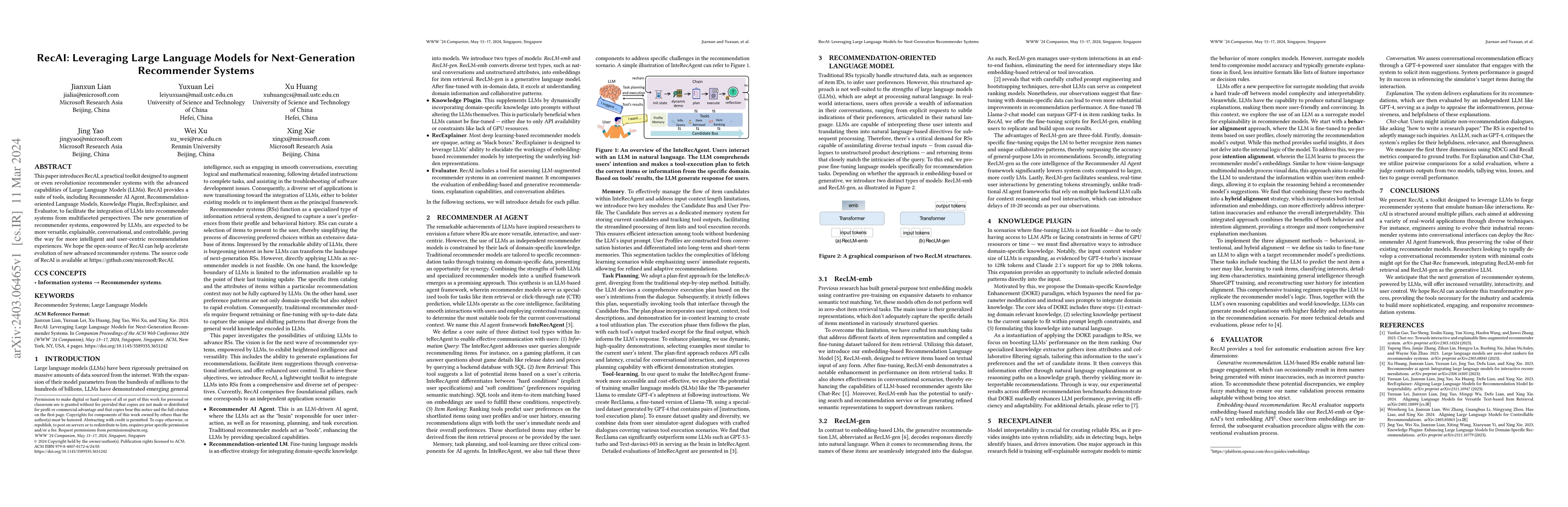 Thumbnail for RecAI: Leveraging Large Language Models for Next-Generation Recommender
  Systems