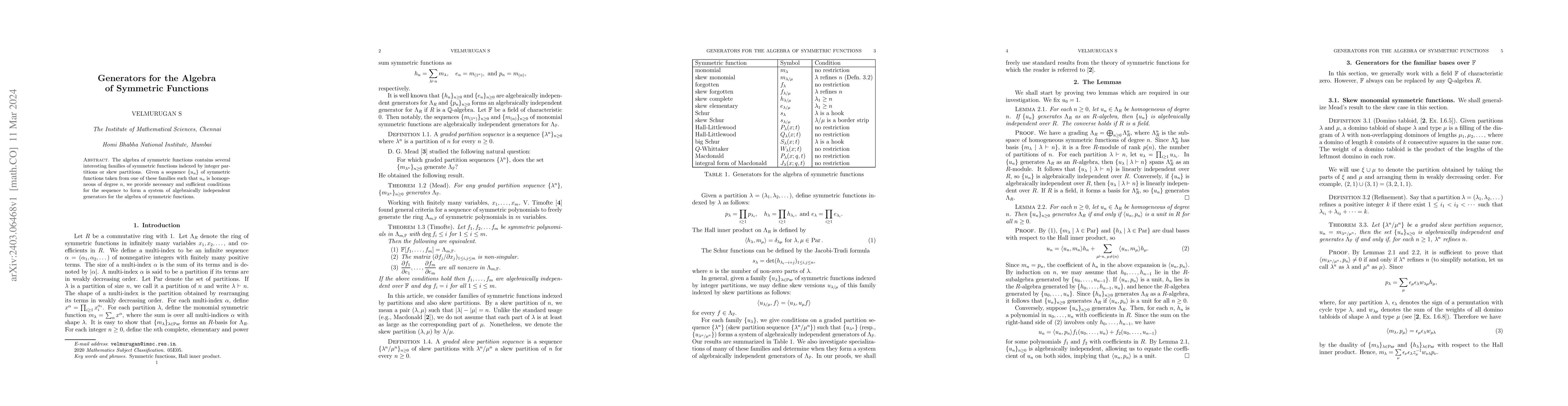 Thumbnail for Generators for the Algebra of Symmetric Functions