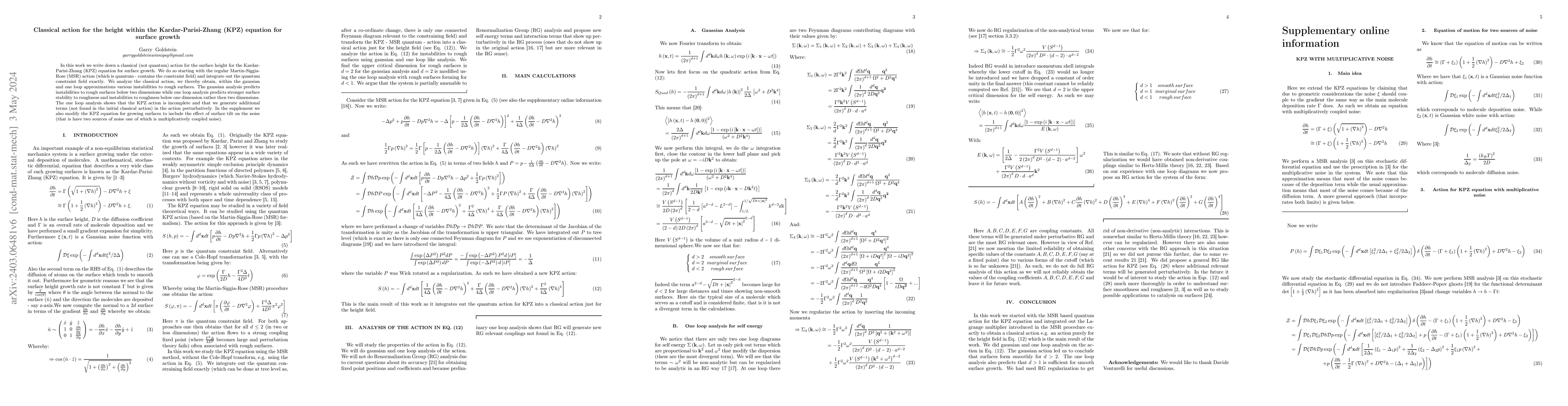 Thumbnail for Classical action for the height within the Kardar-Parisi-Zhang (KPZ)
  equation for surface growth