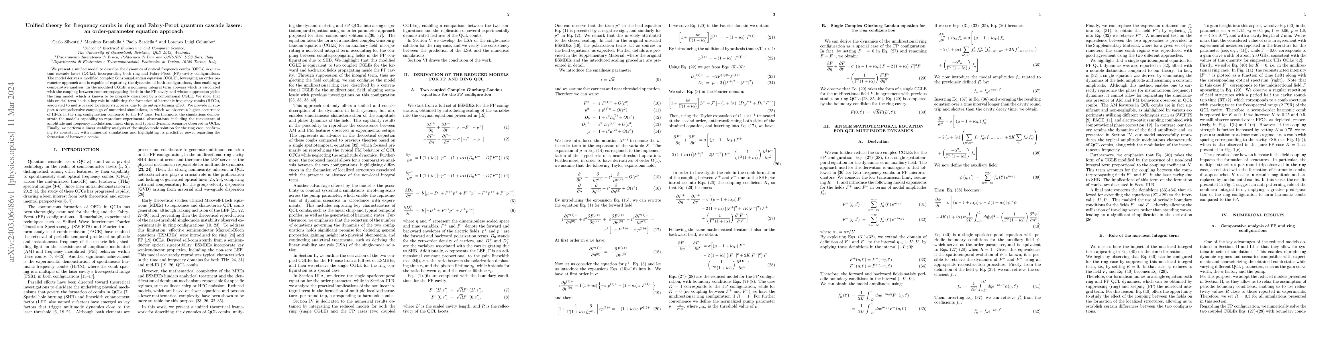 Thumbnail for Unified theory for frequency combs in ring and Fabry-Perot quantum
  cascade lasers: an order-parameter equation approach