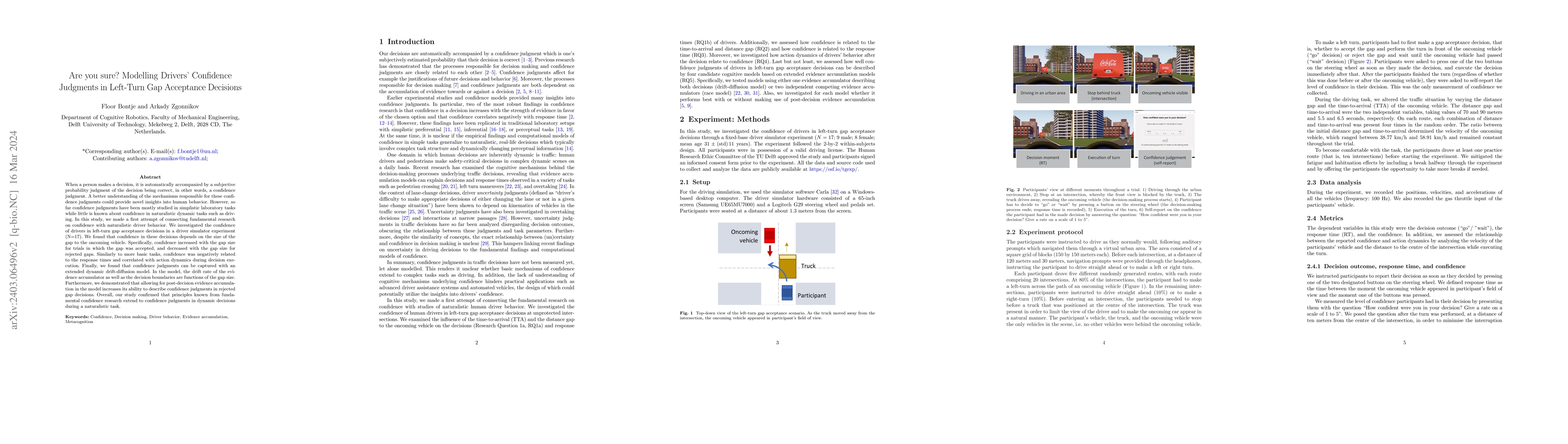 Thumbnail for Are you sure? Modelling Drivers' Confidence Judgments in Left-Turn Gap
  Acceptance Decisions
