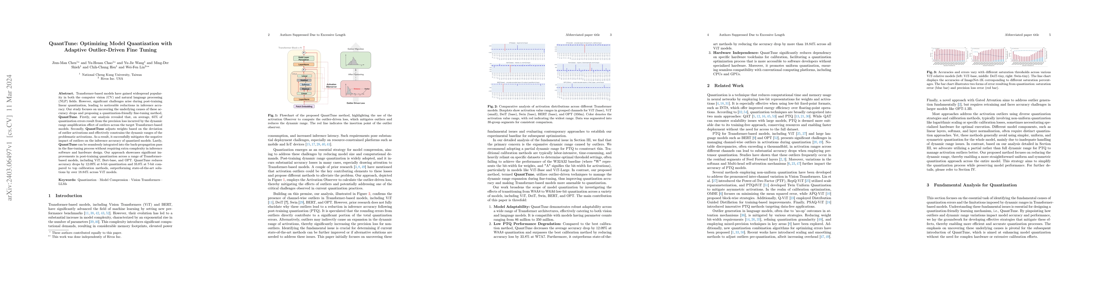 Thumbnail for QuantTune: Optimizing Model Quantization with Adaptive Outlier-Driven
  Fine Tuning