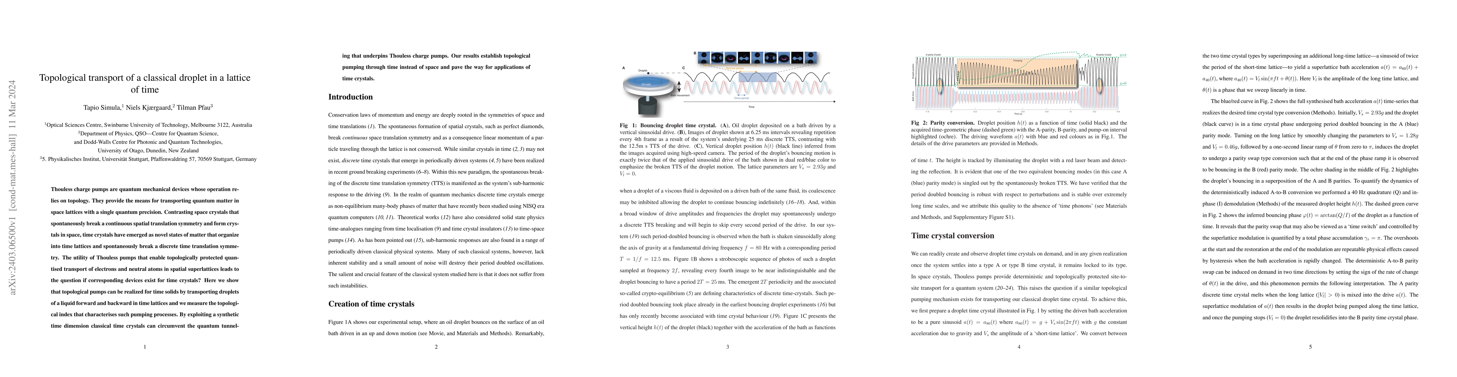 Thumbnail for Topological transport of a classical droplet in a lattice of time