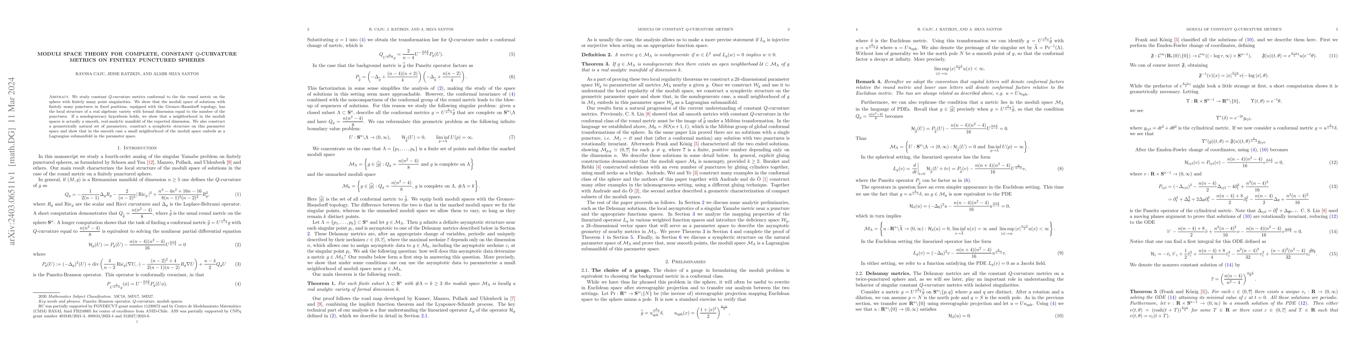Thumbnail for Moduli space theory for complete, constant Q-curvature metrics on
  finitely punctured spheres