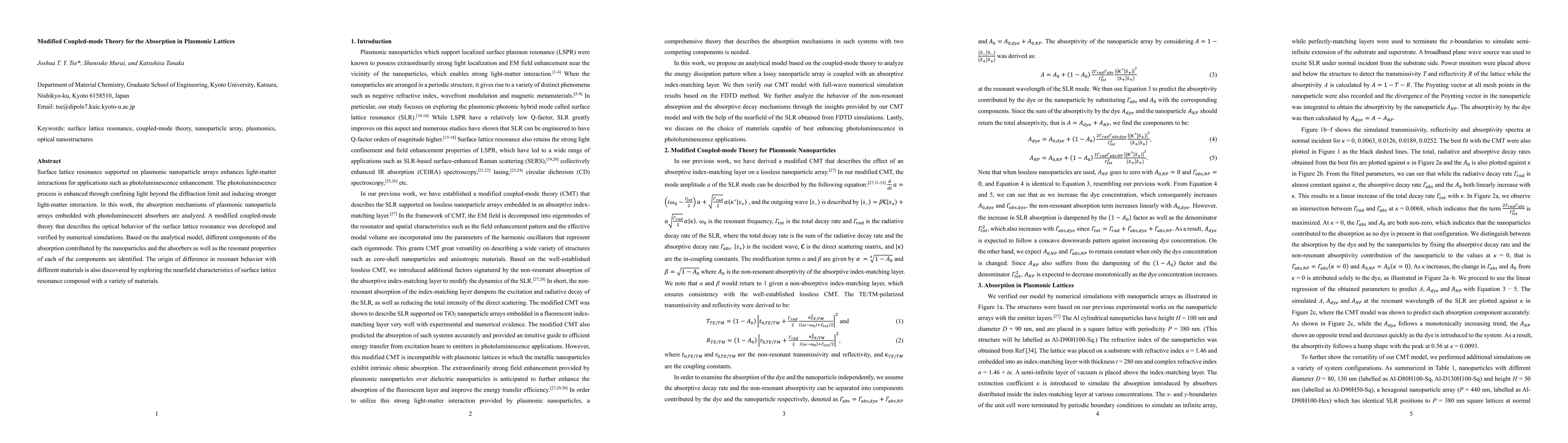 Thumbnail for Modified Coupled-mode Theory for the Absorption in Plasmonic Lattices