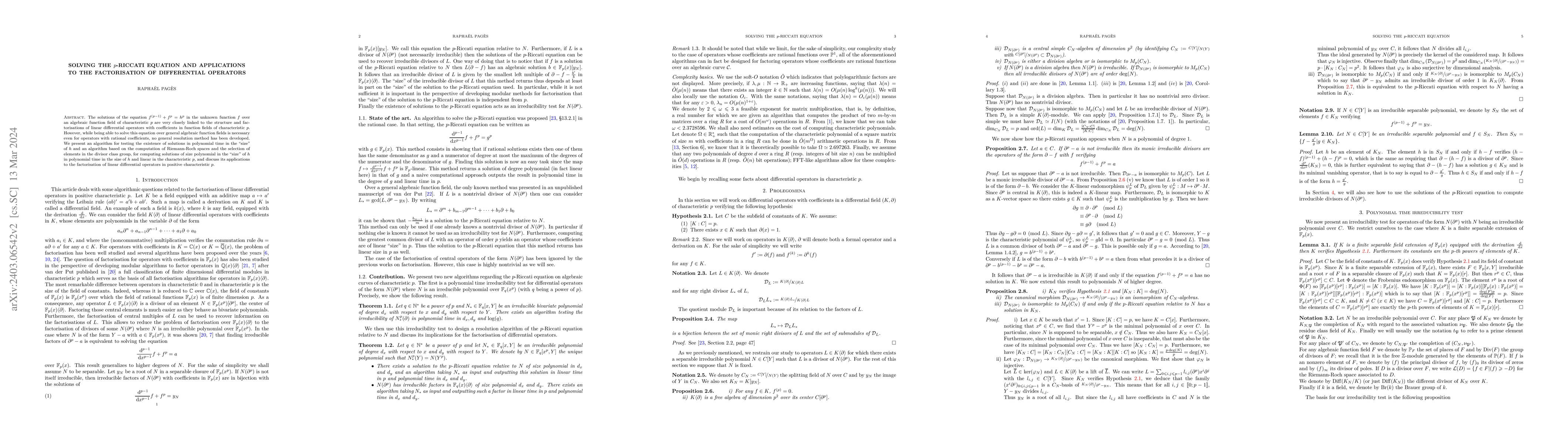Thumbnail for Solving the p-Riccati Equations and Applications to the Factorisation of
  Differential Operators
