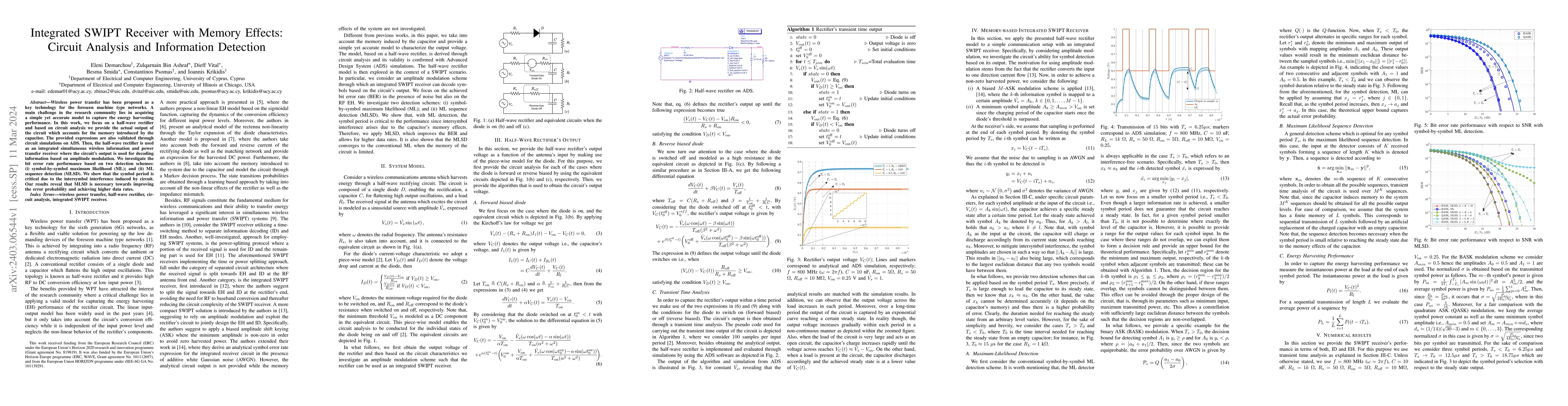 Thumbnail for Integrated SWIPT Receiver with Memory Effects: Circuit Analysis and
  Information Detection