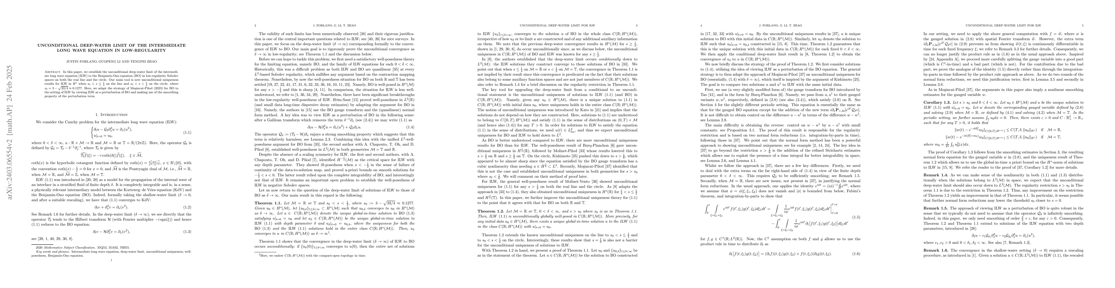 Thumbnail for Unconditional deep-water limit of the intermediate long wave equation in
  low-regularity