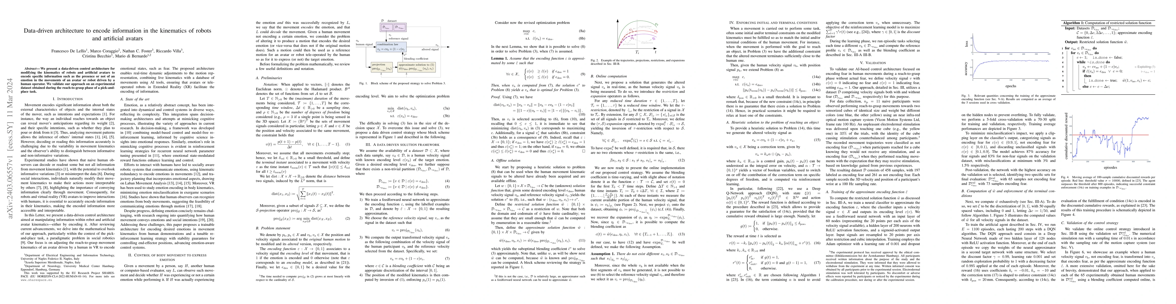 Thumbnail for Data-driven architecture to encode information in the kinematics of
  robots and artificial avatars