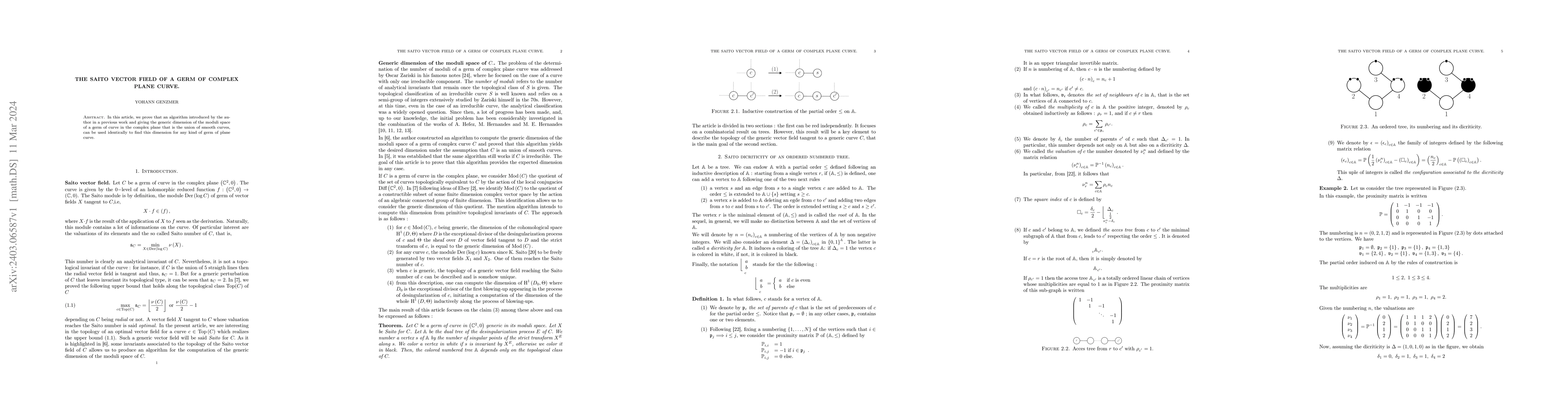Thumbnail for The Saito vector field of a germ of complex plane curve