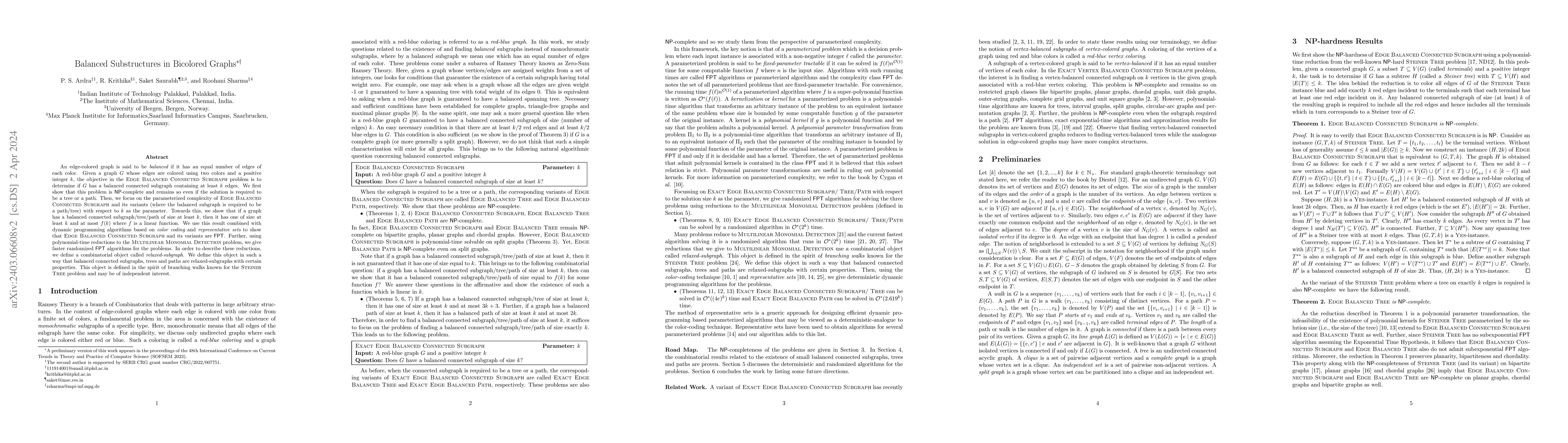 Thumbnail for Balanced Substructures in Bicolored Graphs