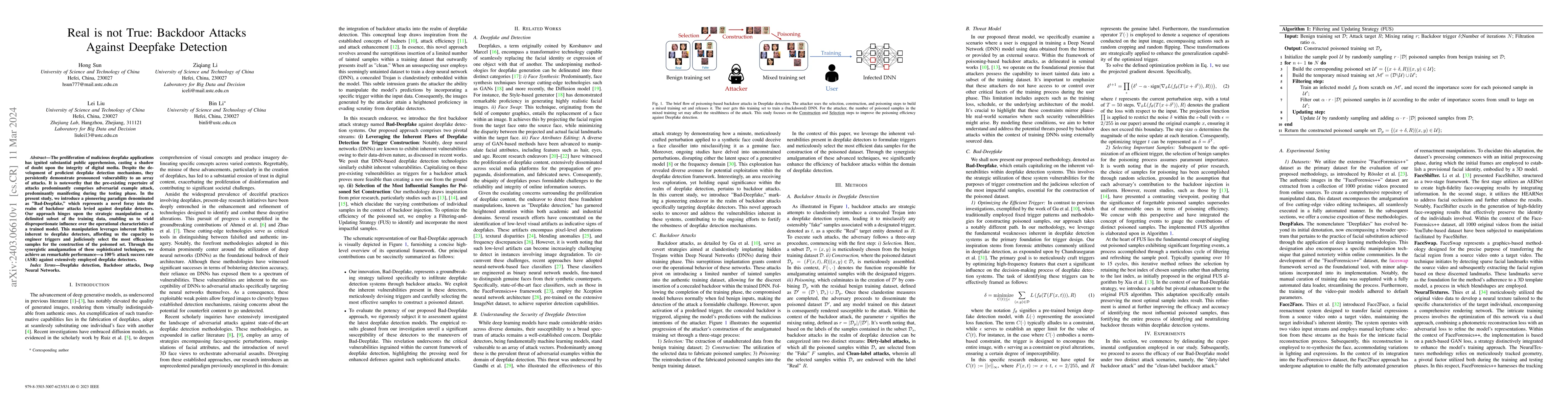 Thumbnail for Real is not True: Backdoor Attacks Against Deepfake Detection