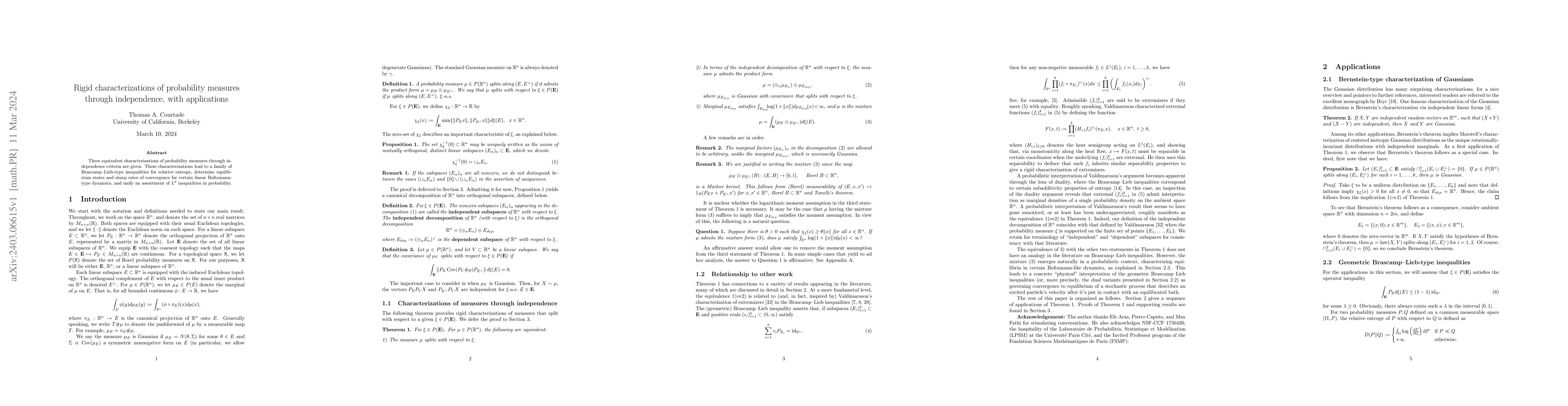 Thumbnail for Rigid characterizations of probability measures through independence,
  with applications