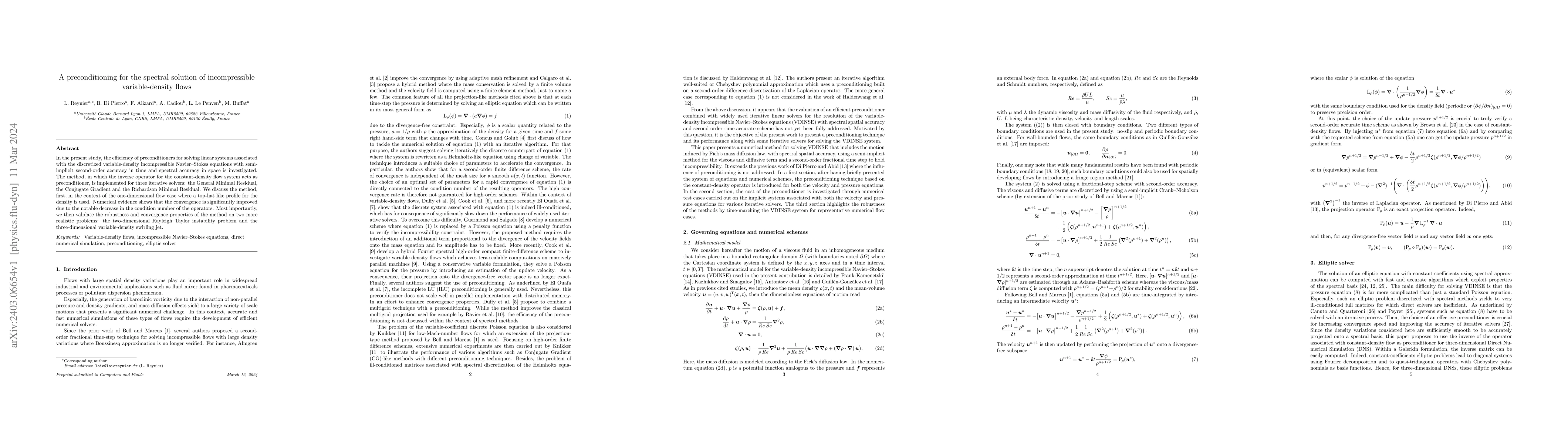 Thumbnail for A preconditioning for the spectral solution of incompressible
  variable-density flows