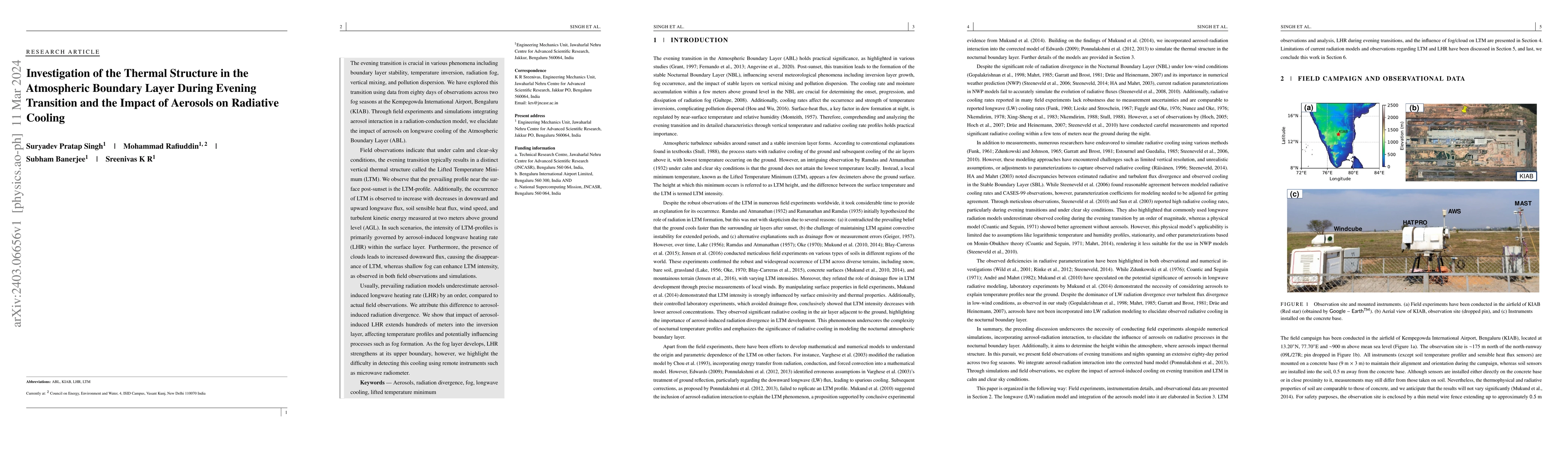 Thumbnail for Investigation of the Thermal Structure in the Atmospheric Boundary Layer
  During Evening Transition and the Impact of Aerosols on Radiative Cooling
