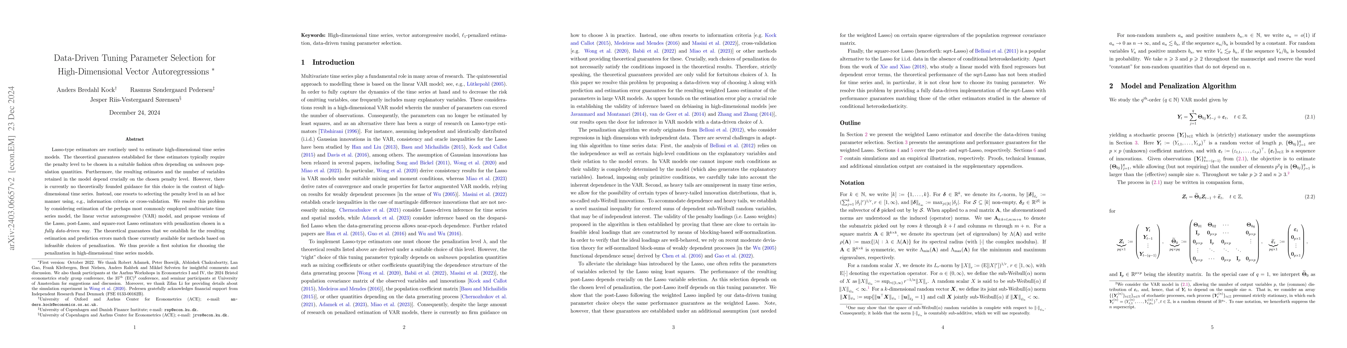 Thumbnail for Data-Driven Tuning Parameter Selection for High-Dimensional Vector
  Autoregressions