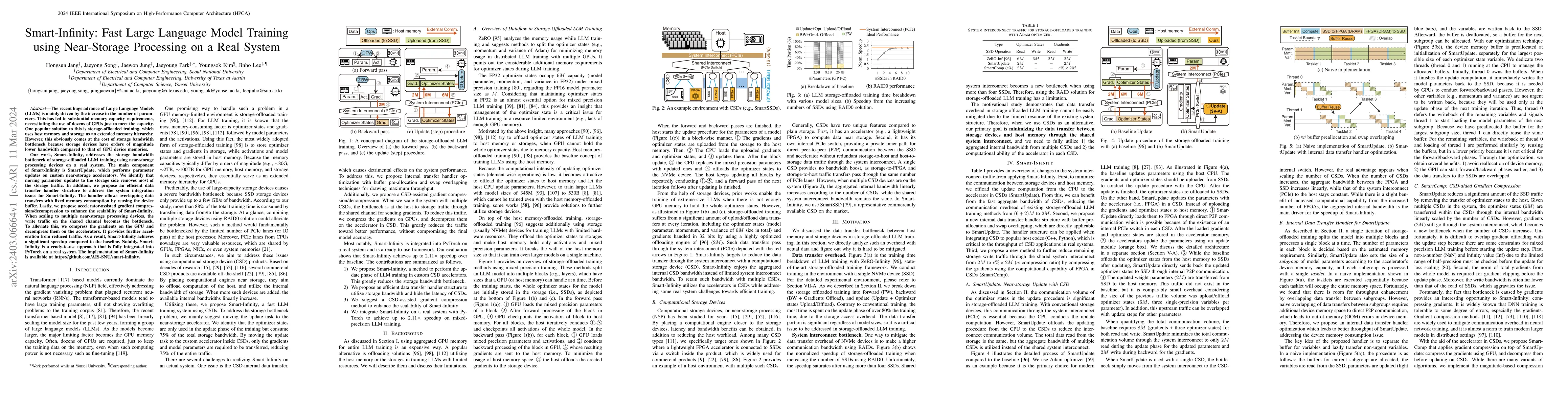 Thumbnail for Smart-Infinity: Fast Large Language Model Training using Near-Storage
  Processing on a Real System