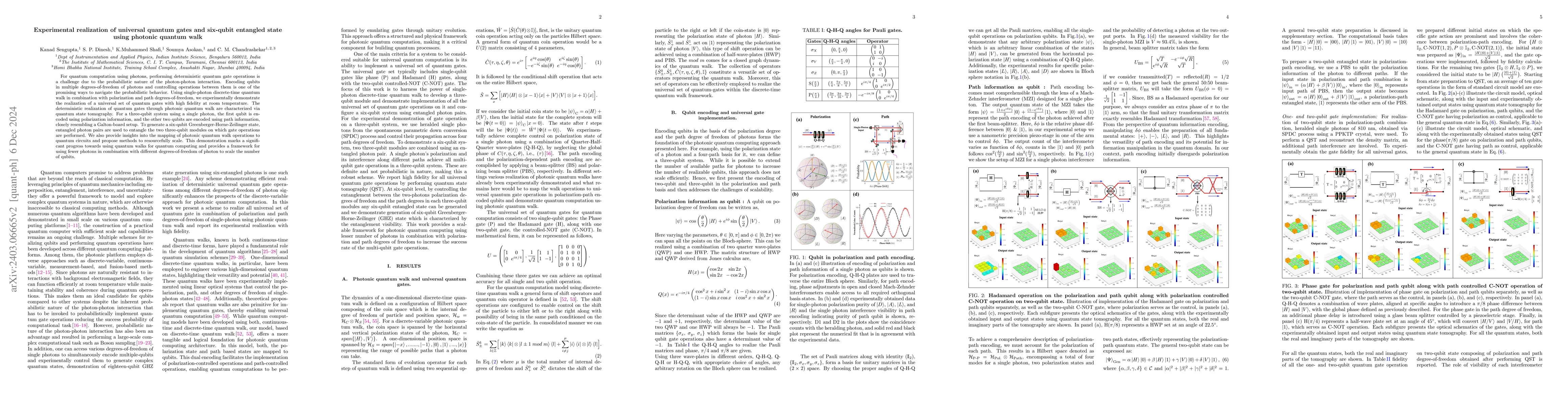 Thumbnail for Experimental realization of universal quantum gates and six-qubit state
  using photonic quantum walk