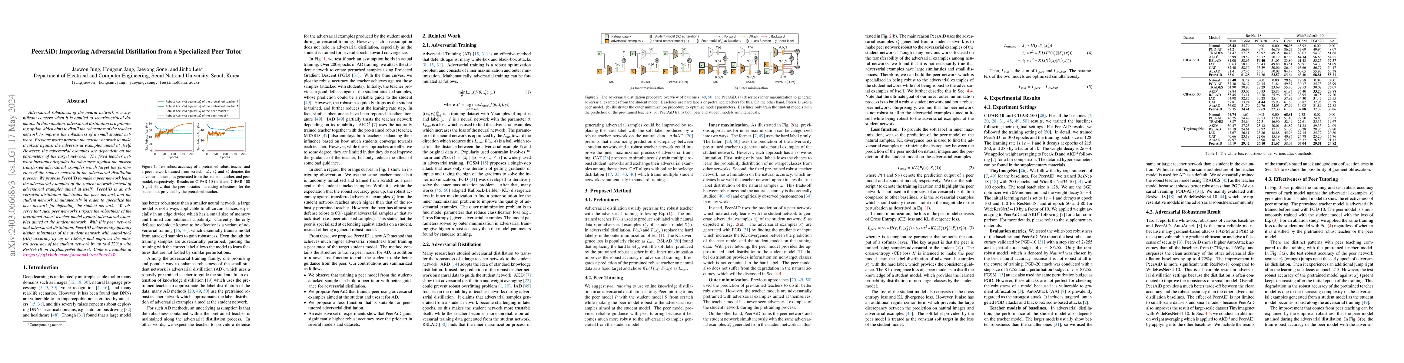 Thumbnail for PeerAiD: Improving Adversarial Distillation from a Specialized Peer
  Tutor