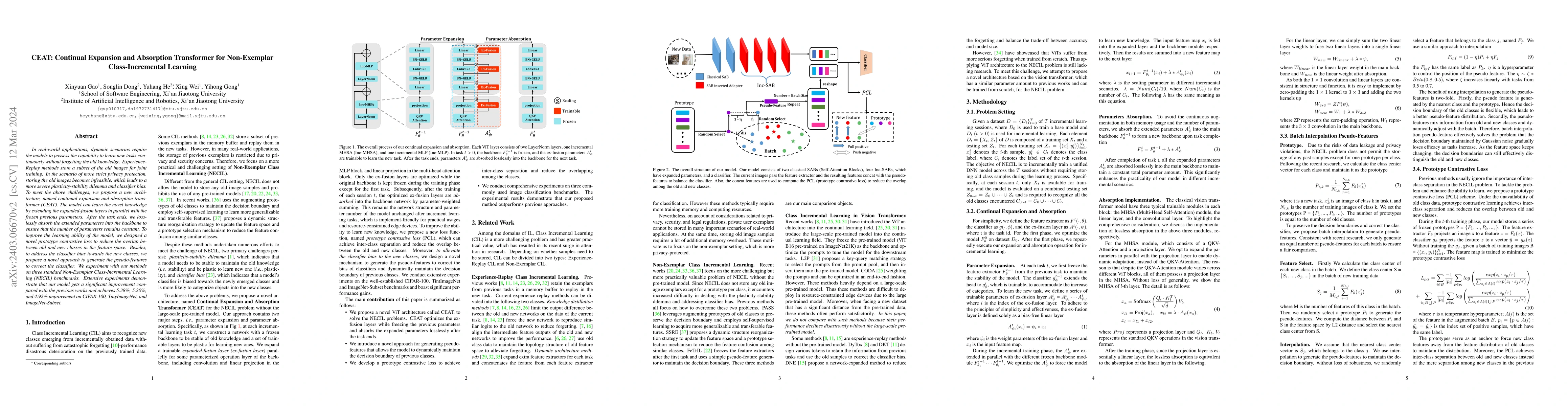 Thumbnail for CEAT: Continual Expansion and Absorption Transformer for Non-Exemplar
  Class-Incremental Learning