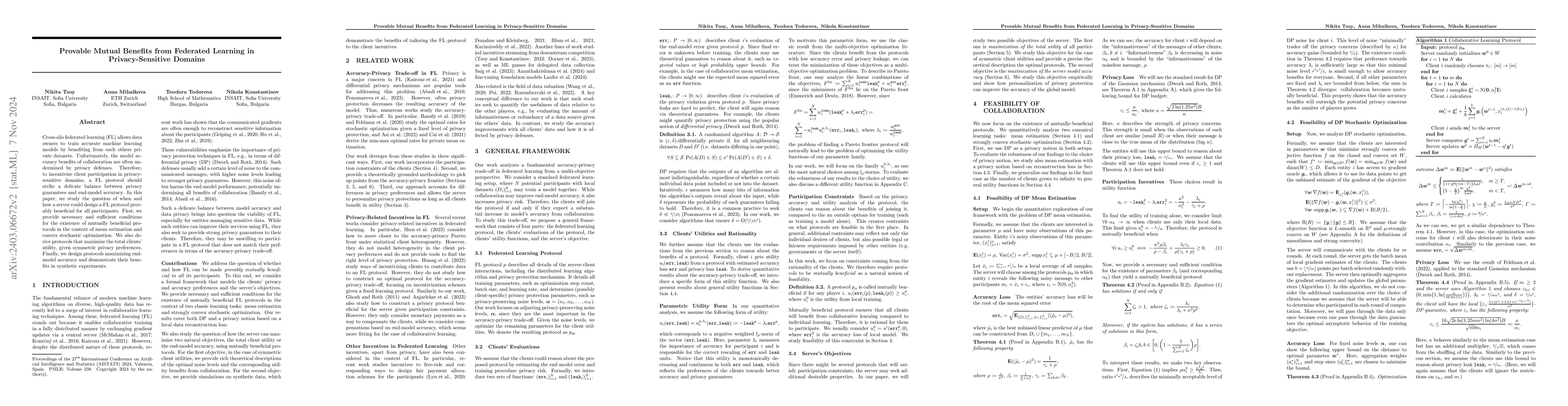 Thumbnail for Provable Mutual Benefits from Federated Learning in Privacy-Sensitive
  Domains
