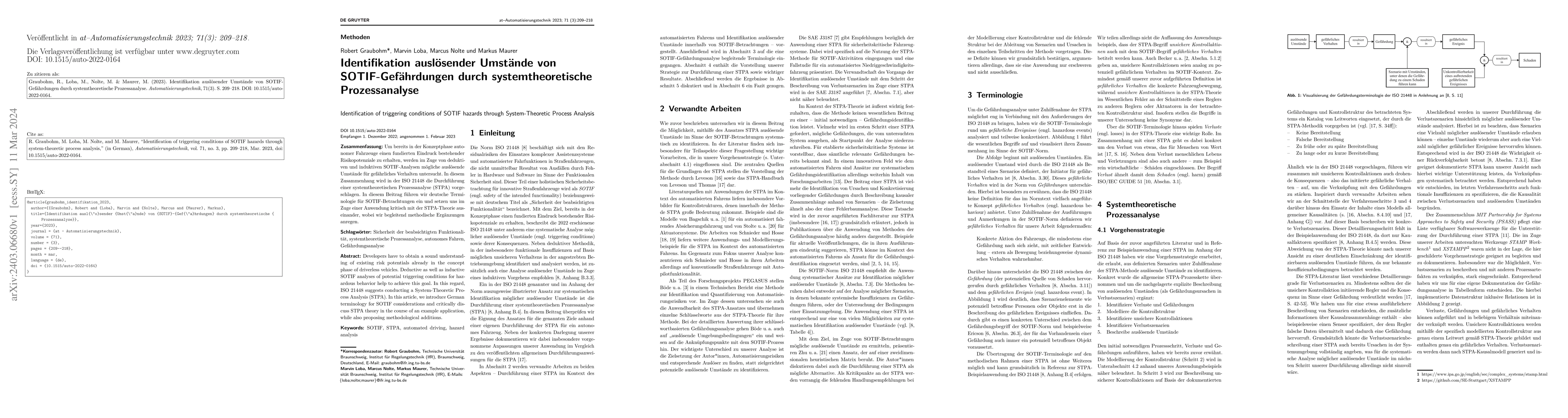 Thumbnail for Identifikation ausl\"osender Umst\"ande von SOTIF-Gef\"ahrdungen durch
  systemtheoretische Prozessanalyse