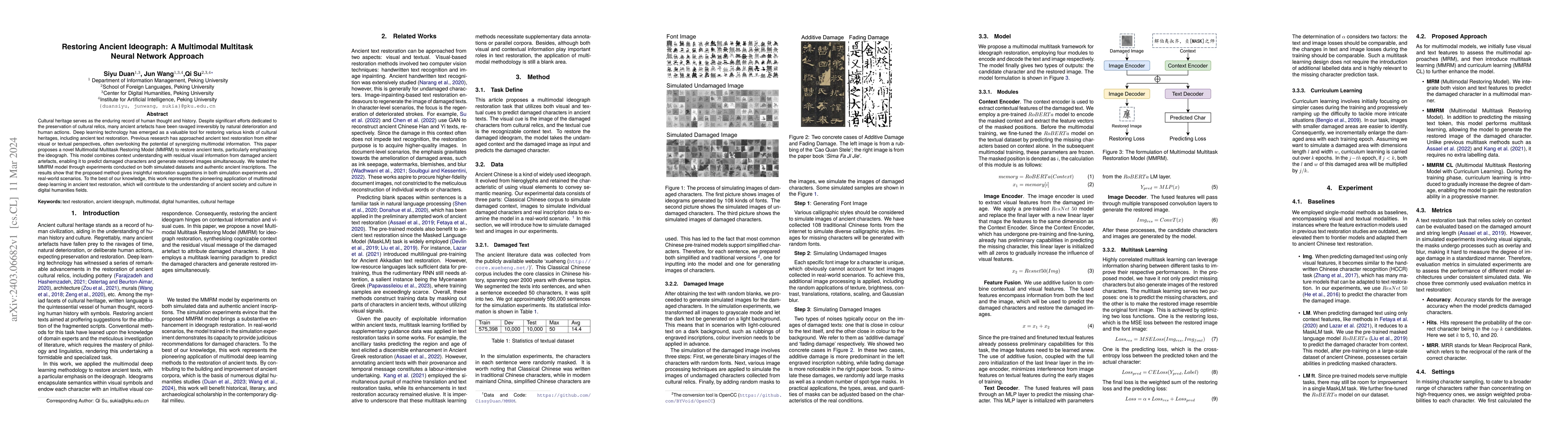 Thumbnail for Restoring Ancient Ideograph: A Multimodal Multitask Neural Network
  Approach