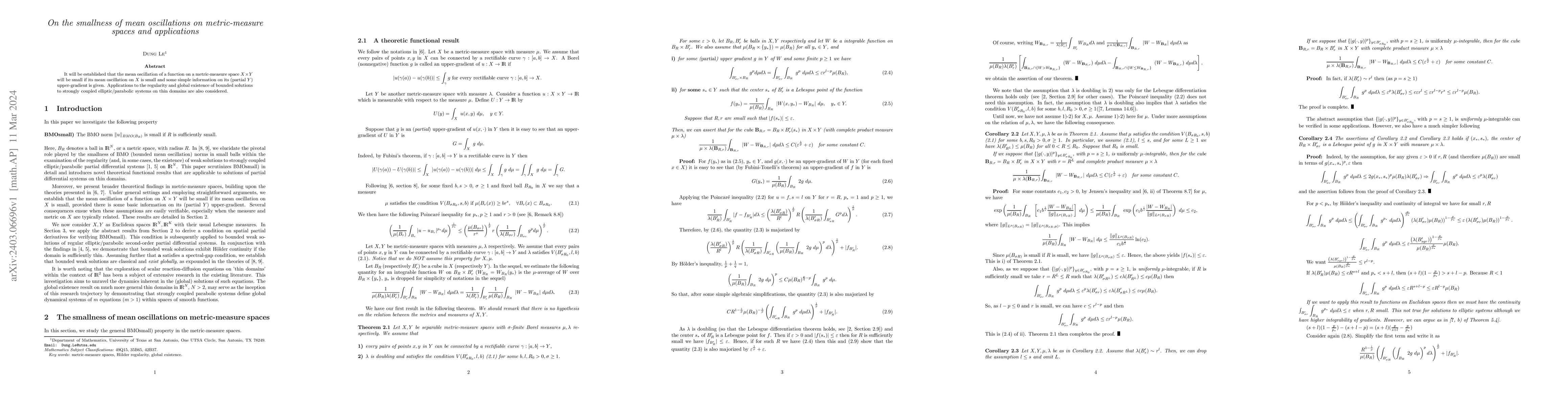 Thumbnail for On the smallness of mean oscillations on metric-measure spaces and
  applications