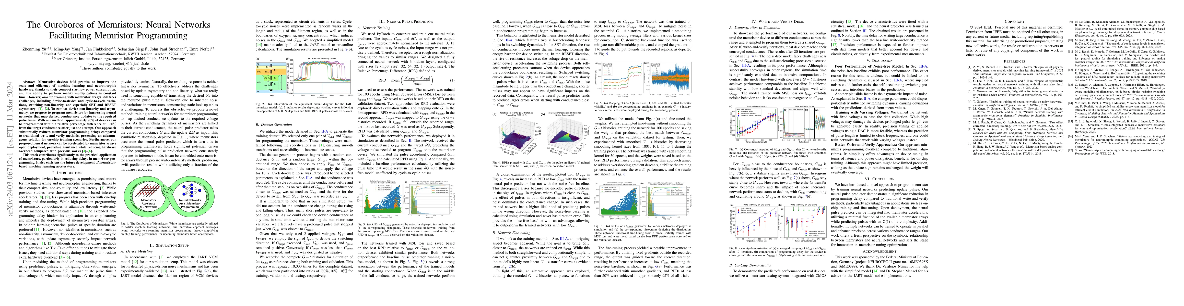Thumbnail for The Ouroboros of Memristors: Neural Networks Facilitating Memristor
  Programming