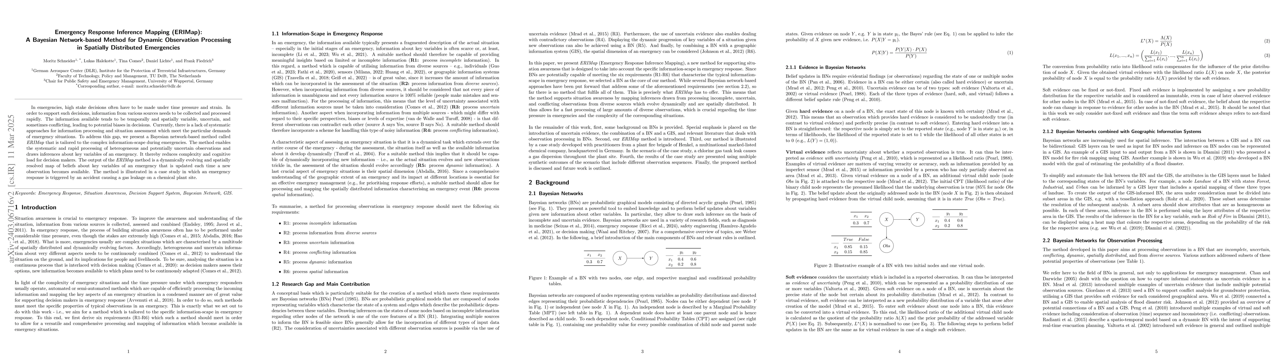 Thumbnail for Emergency Response Inference Mapping (ERIMap): A Bayesian Network-based
  Method for Dynamic Observation Processing in Spatially Distributed
  Emergencies