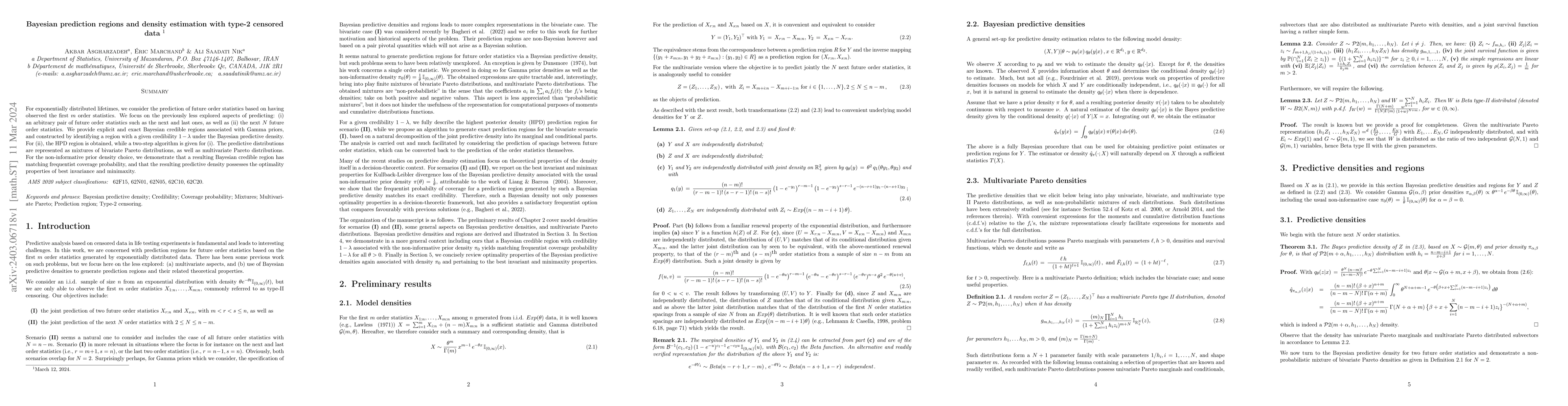 Thumbnail for Bayesian prediction regions and density estimation with type-2 censored
  data