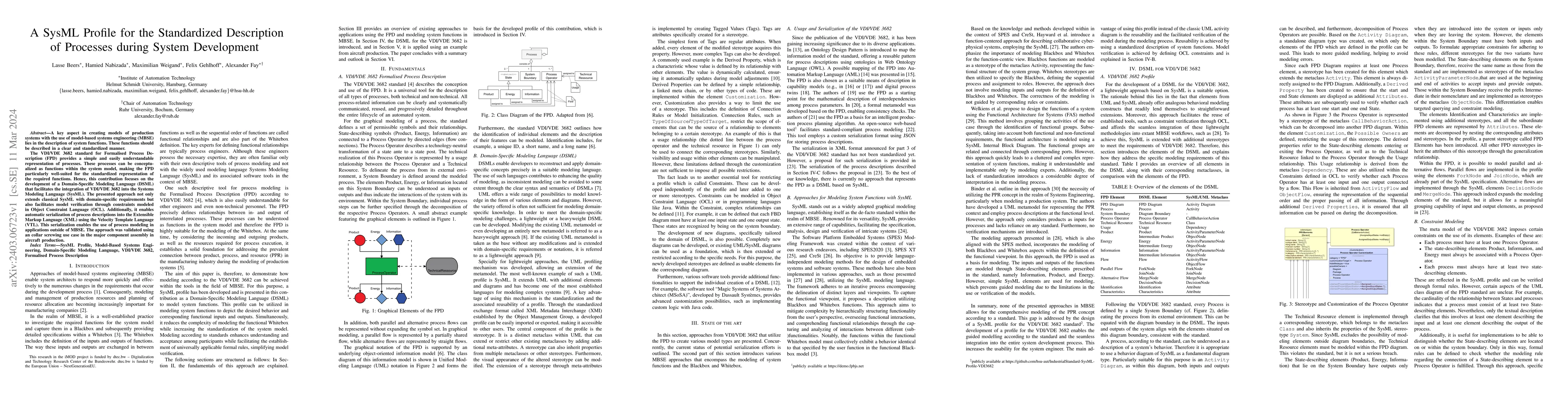 Thumbnail for A SysML Profile for the Standardized Description of Processes during
  System Development