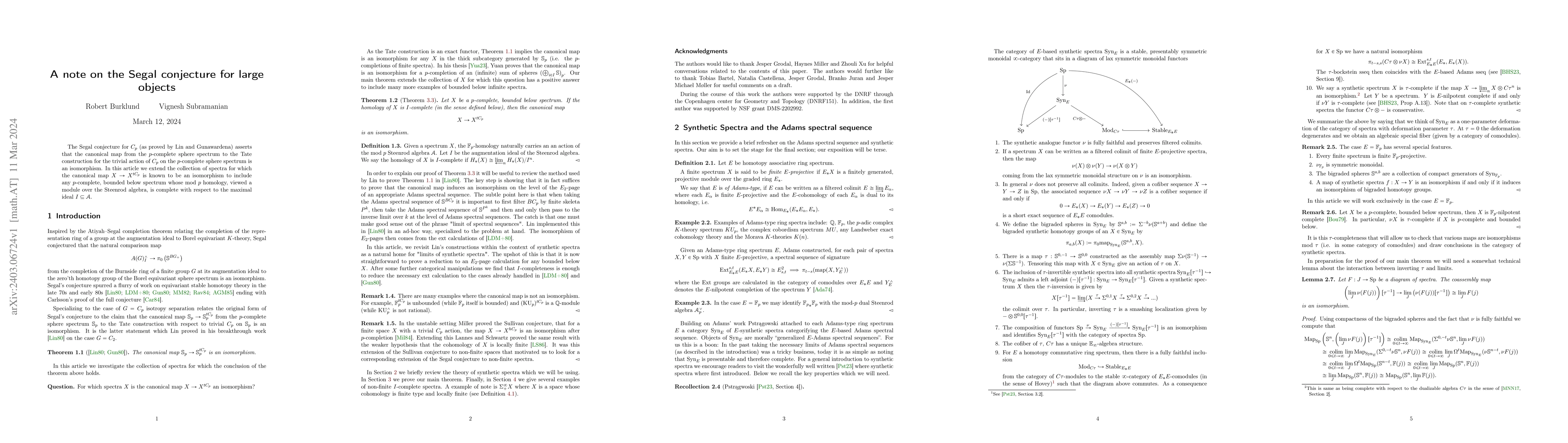Thumbnail for A note on the Segal conjecture for large objects