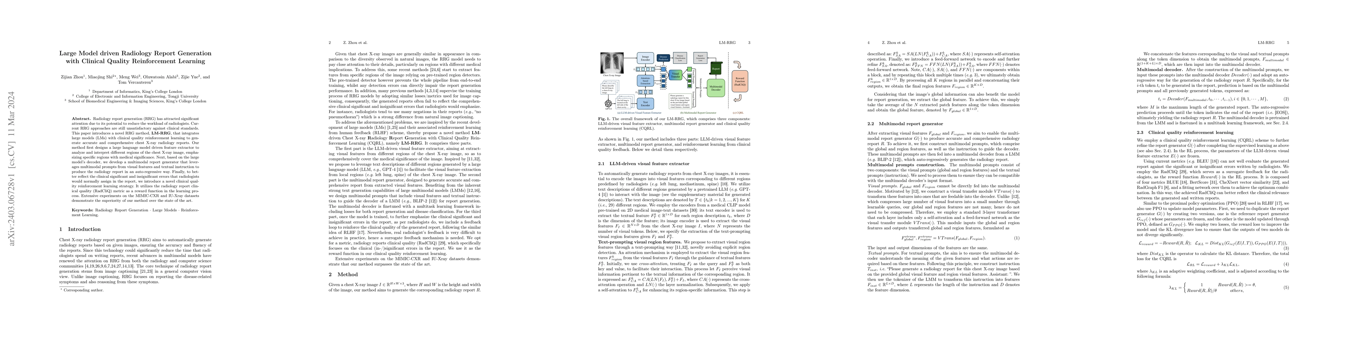 Thumbnail for Large Model driven Radiology Report Generation with Clinical Quality
  Reinforcement Learning