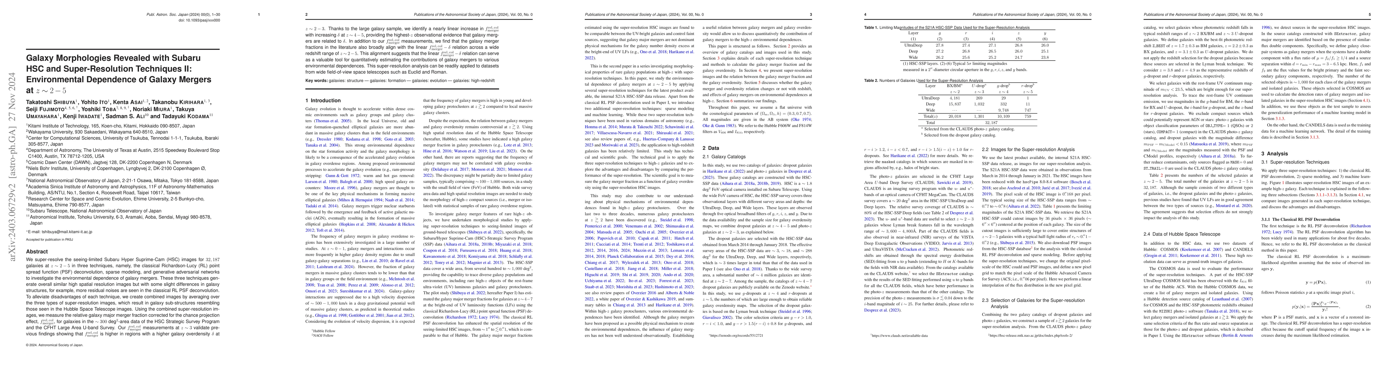 Thumbnail for Galaxy Morphologies Revealed with Subaru HSC and Super-Resolution
  Techniques II: Environmental Dependence of Galaxy Mergers at z~2-5