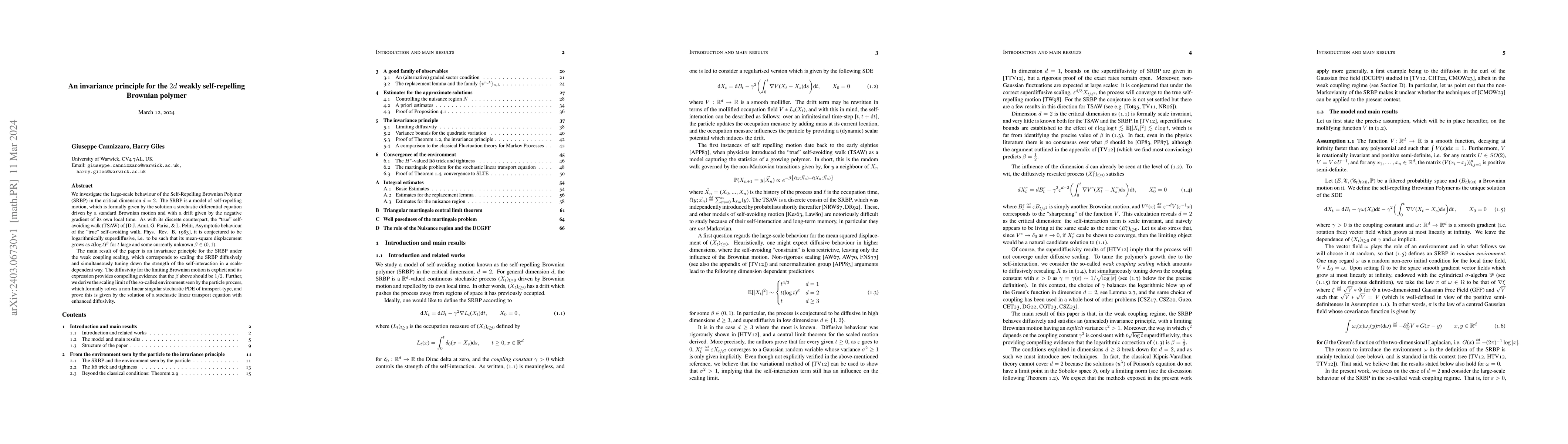 Thumbnail for An invariance principle for the 2d weakly self-repelling Brownian
  polymer