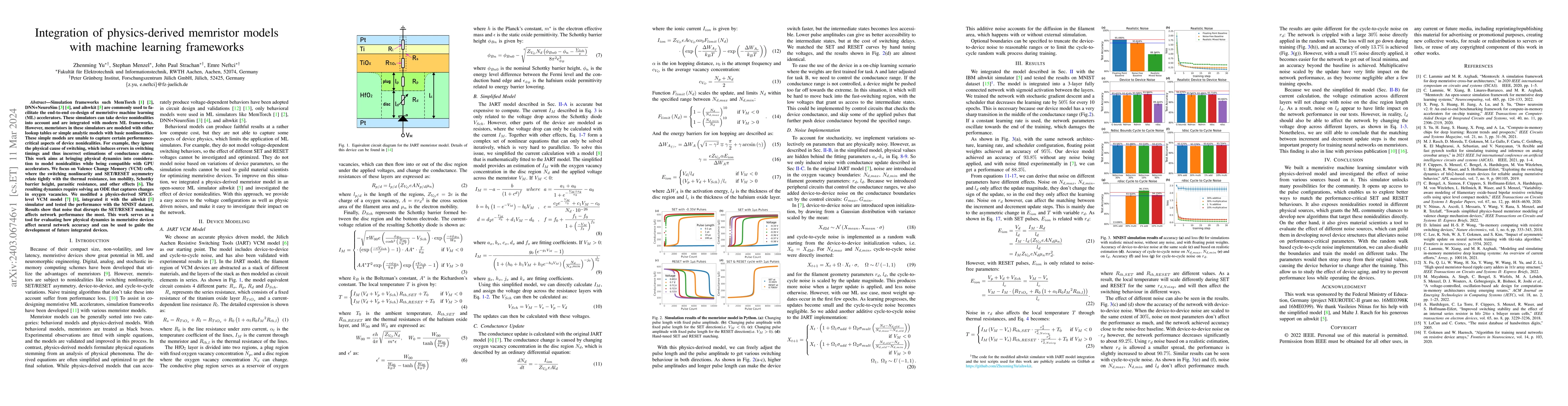 Thumbnail for Integration of Physics-Derived Memristor Models with Machine Learning
  Frameworks