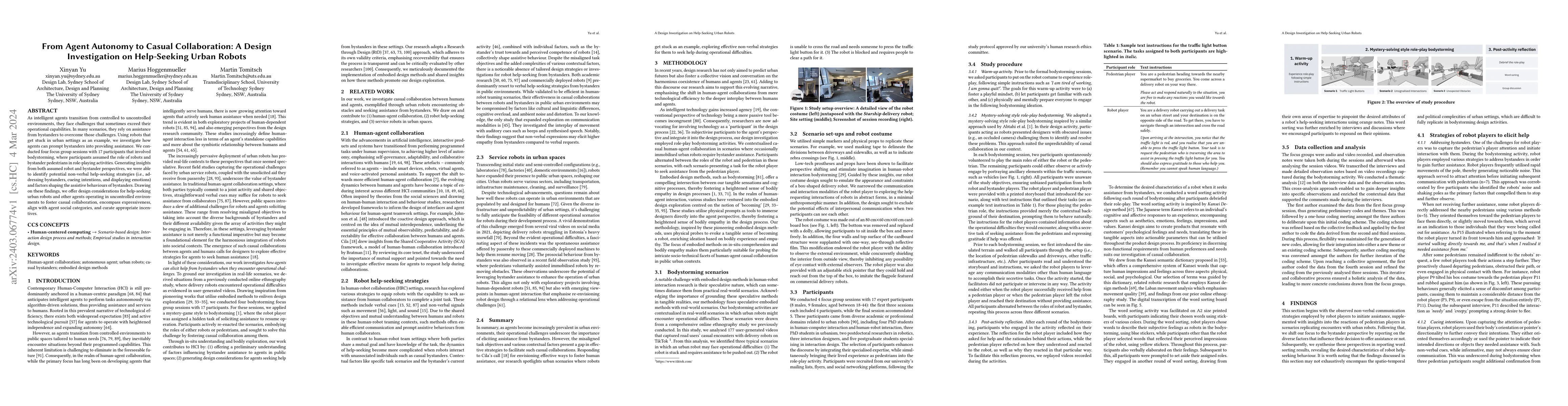 Thumbnail for From Agent Autonomy to Casual Collaboration: A Design Investigation on
  Help-Seeking Urban Robots
