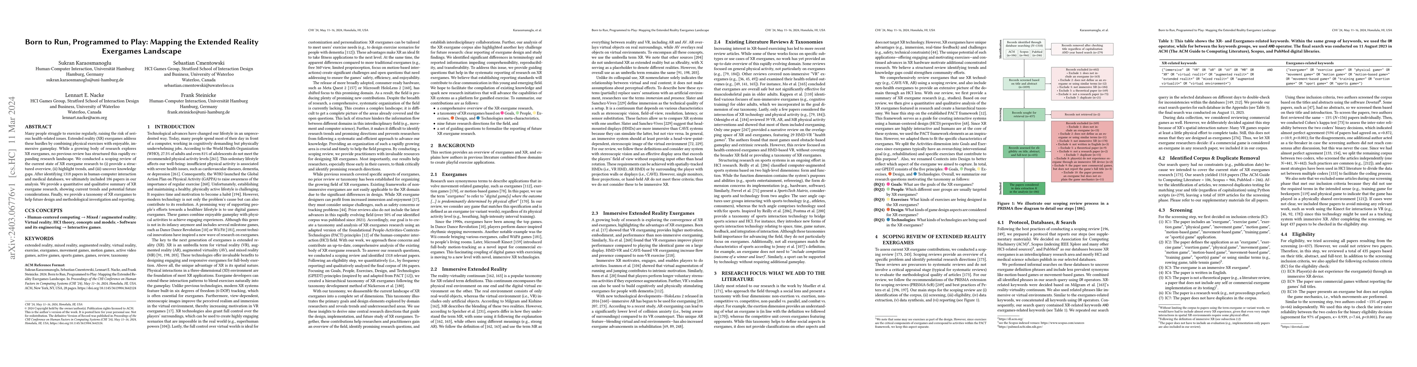Thumbnail for Born to Run, Programmed to Play: Mapping the Extended Reality Exergames
  Landscape