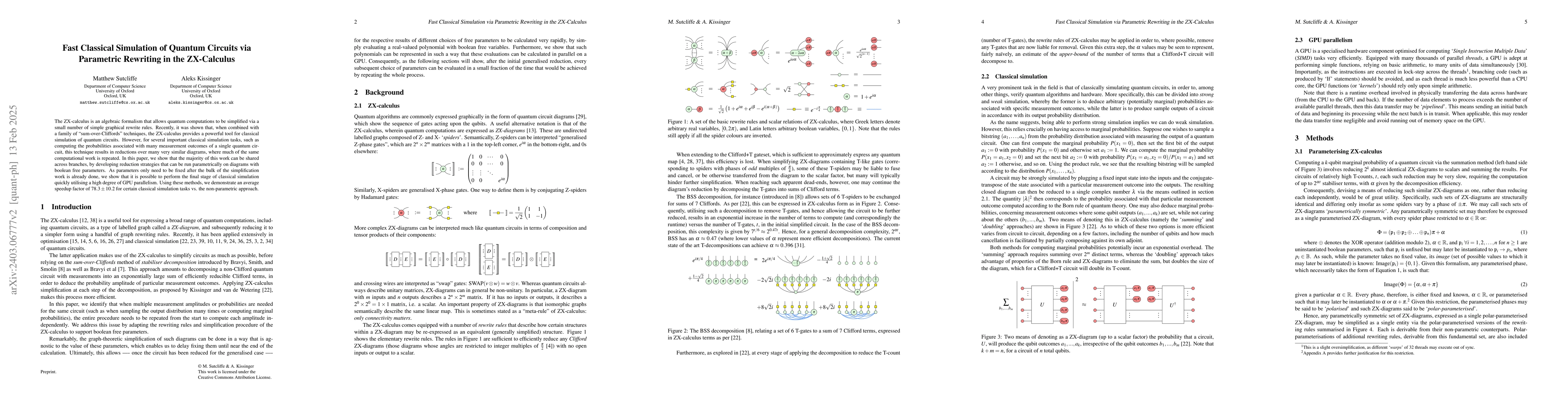 Thumbnail for Fast classical simulation of quantum circuits via parametric rewriting
  in the ZX-calculus