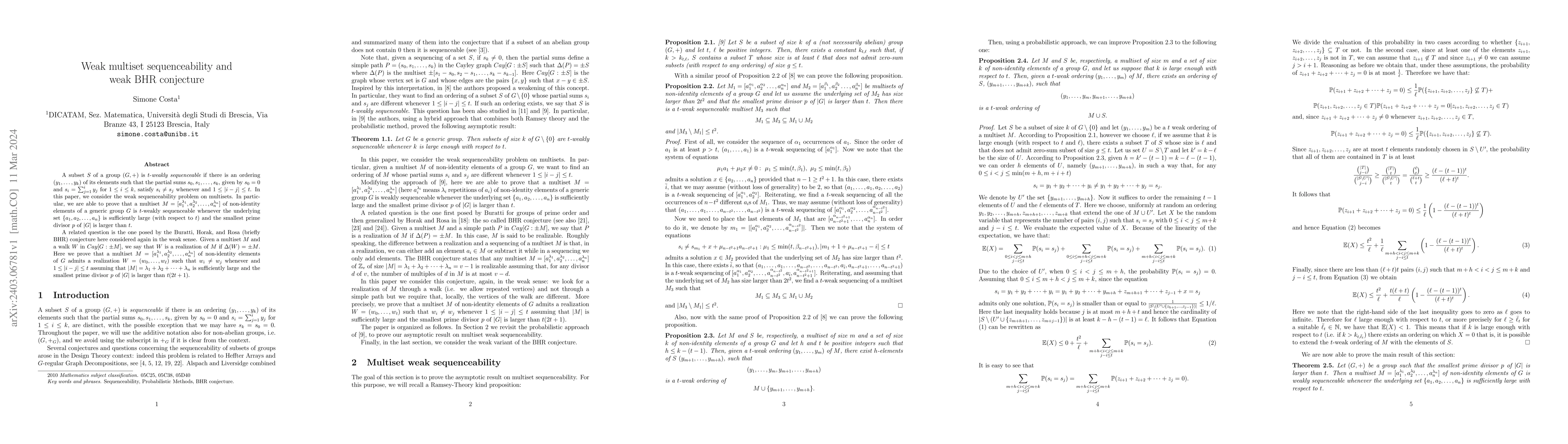 Thumbnail for Weak multiset sequenceability and weak BHR conjecture