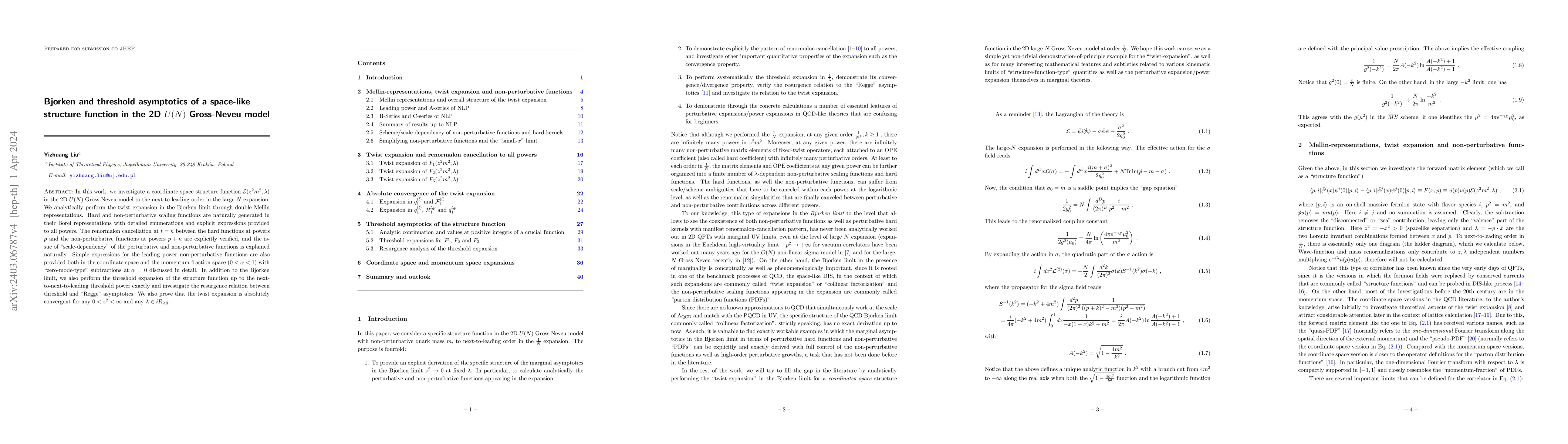Thumbnail for Bjorken and threshold asymptotics of a space-like structure function in
  the 2D $U(N)$ Gross-Neveu model