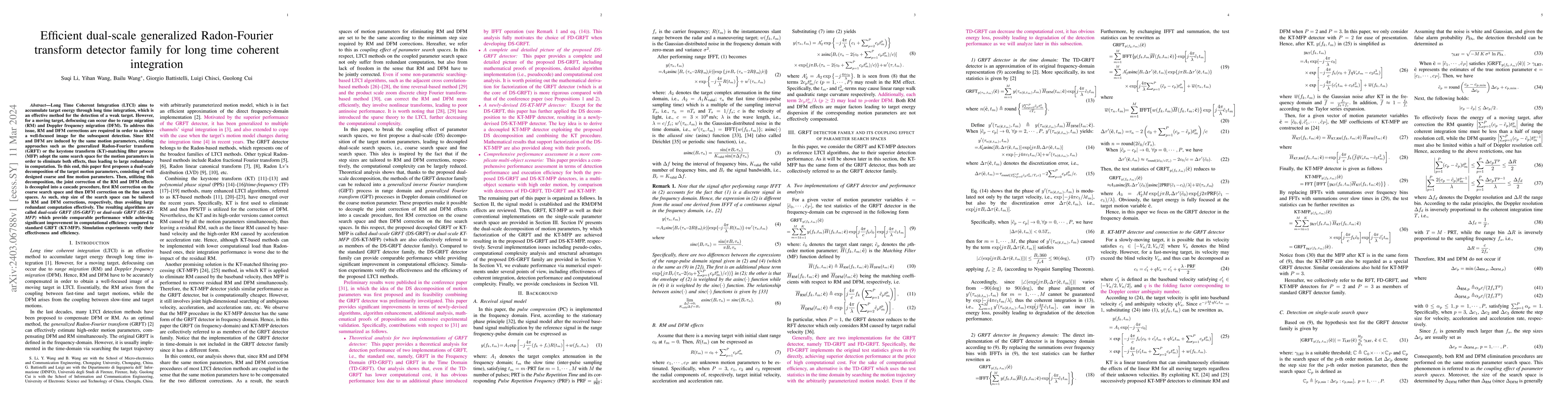 Thumbnail for Efficient dual-scale generalized Radon-Fourier transform detector family
  for long time coherent integration