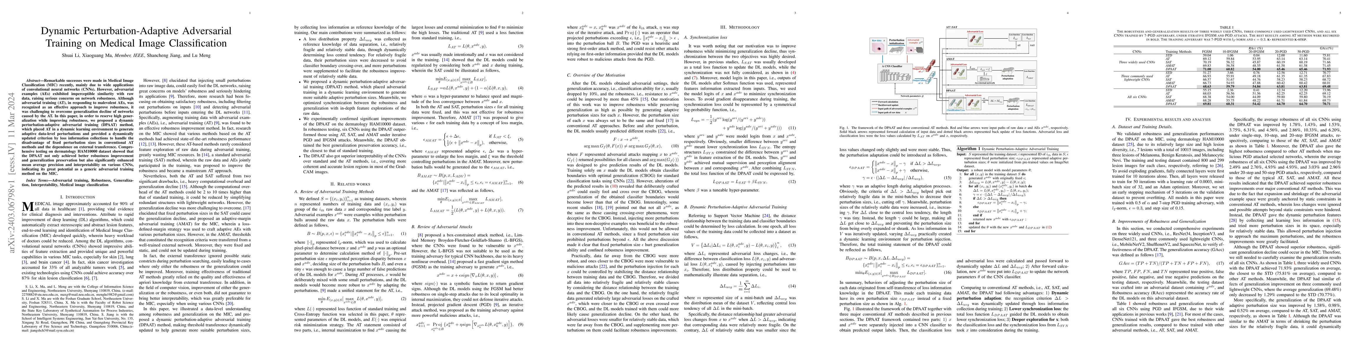 Thumbnail for Dynamic Perturbation-Adaptive Adversarial Training on Medical Image
  Classification